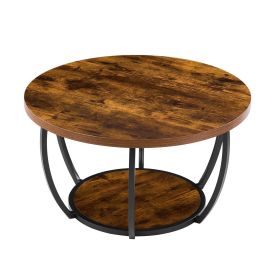 VEVOR Coffee Table, Modern Round Coffee Table, 2 Tiers Wooden Circle Center Desk with Open Storage