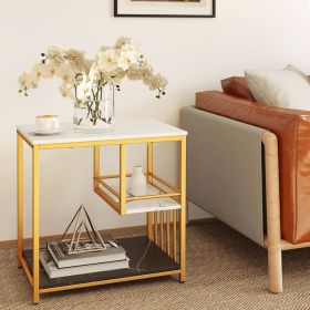 3-Tier Multi-function Marble End Table with Storage Shelf