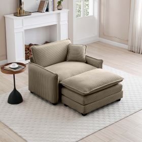 Single Deep Seat Sofa With Footstool With One Pillow, Suitable for Living Room and Bedroom, Club Multiple Occasion,Came Corduroy