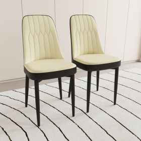 A set of 2 dining chair, modern style chair made of high-quality PU Leather fabric with thick soft cushions, black metal leg kitchen chair