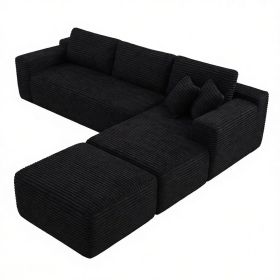 106.5" Modern Minimalist Modular Sectional Couch with Ottoman, Comfort L Shaped Sofa for Living Room, No Assembly Required (Color: Black-with Ottoman, Orientation: 3-seater Right Hand Facing)