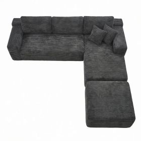 106.5" Modern Minimalist Modular Sectional Couch with Ottoman, Comfort L Shaped Sofa for Living Room, No Assembly Required (Color: Dark Gray-with Ottoman, Orientation: 3-seater Right Hand Facing)
