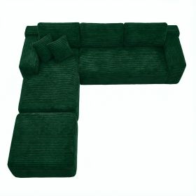 106.5" Modern Minimalist Modular Sectional Couch with Ottoman, Comfort L Shaped Sofa for Living Room, No Assembly Required (Color: Green-with Ottoman, Orientation: 3-seater Left Hand Facing)