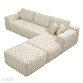 106.5" Modern Minimalist Modular Sectional Couch with Ottoman, Comfort L Shaped Sofa for Living Room, No Assembly Required (Color: Beige-with Ottoman, Orientation: 3-seater Right Hand Facing)