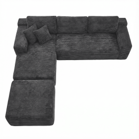 106.5" Modern Minimalist Modular Sectional Couch with Ottoman, Comfort L Shaped Sofa for Living Room, No Assembly Required (Color: Dark Gray-with Ottoman, Orientation: 3-seater Left Hand Facing)