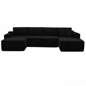 134" Modern Minimalist Modular Sectional Couch with Ottoman, Comfort L Shaped Sofa for Living Room, No Assembly Required (Color: Black-with Ottoman, Orientation: 4-seater Right Hand Facing)