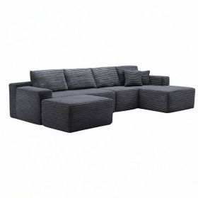 134" Modern Minimalist Modular Sectional Couch with Ottoman, Comfort L Shaped Sofa for Living Room, No Assembly Required (Color: Dark Gray-with Ottoman, Orientation: 4-seater Right Hand Facing)