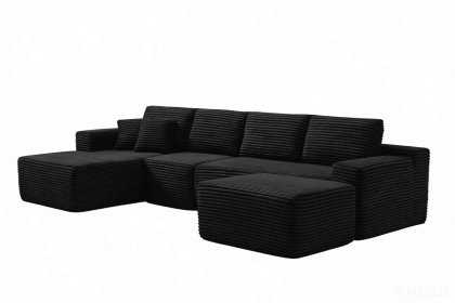 134" Modern Minimalist Modular Sectional Couch with Ottoman, Comfort L Shaped Sofa for Living Room, No Assembly Required (Color: Black-with Ottoman, Orientation: 4-seater Left Hand Facing)