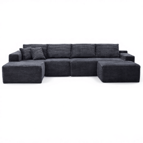 134" Modern Minimalist Modular Sectional Couch with Ottoman, Comfort L Shaped Sofa for Living Room, No Assembly Required (Color: Dark Gray-with Ottoman, Orientation: 4-seater Left Hand Facing)