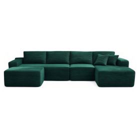 134" Modern Minimalist Modular Sectional Couch with Ottoman, Comfort L Shaped Sofa for Living Room, No Assembly Required (Color: Green-with Ottoman, Orientation: 4-seater Right Hand Facing)