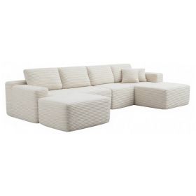 134" Modern Minimalist Modular Sectional Couch with Ottoman, Comfort L Shaped Sofa for Living Room, No Assembly Required (Color: Beige-with Ottoman, Orientation: 4-seater Right Hand Facing)