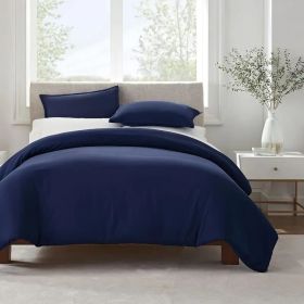 Serta Simply Clean Solid Duvet cover QUEEN (Color: Navy Blue, size: queen)