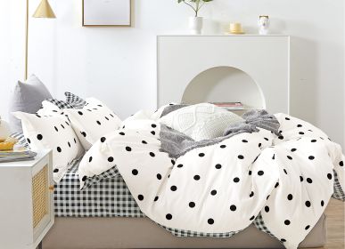 Clark Polka Dot Black and White Reversible Comforter Set (size: queen)