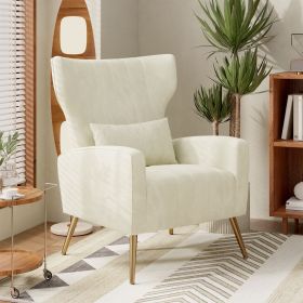 The velvet single sofa chair and modern armchair can be placed in the room, living room and reception room (Color: beige)
