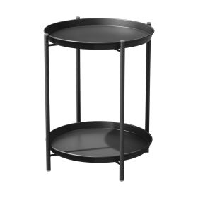 2-Tier End Table Round Accent Table (Color: Black)