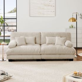 Cloud Couch 2 Seater Sofa for Living Room, Chenille 2 - Seat sofa with 2 Lumbar pillows and 2 throw pillows (Color: Light coffee)